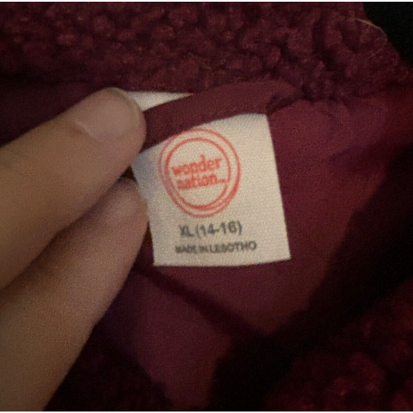 WONDER NATION Girls Size XL 14-16 Maroon Dark Red Teddy Bear Jacket - Picture 5 of 8